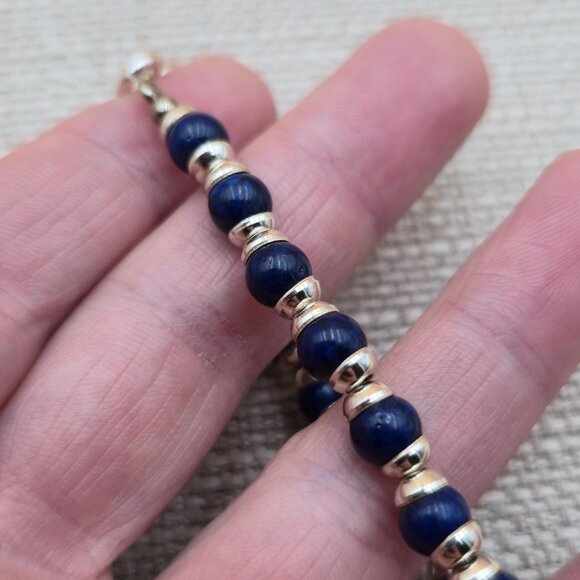 8 Inch Sterling Silver Sodalite Stone Simple Bracelet B713 - Picture 3 of 6